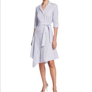 Blue & White Lafayette 148 Striped Midi Dress